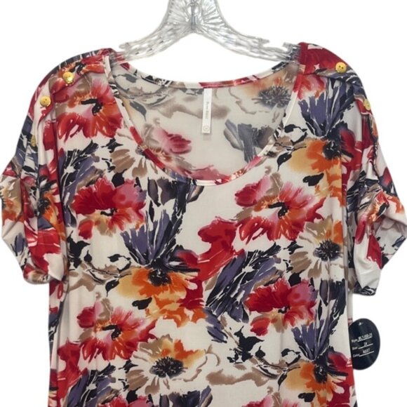Rene Ricci Floral Print Short Sleeve Shirt Womens 2X Multi Color New - Picture 3 of 11